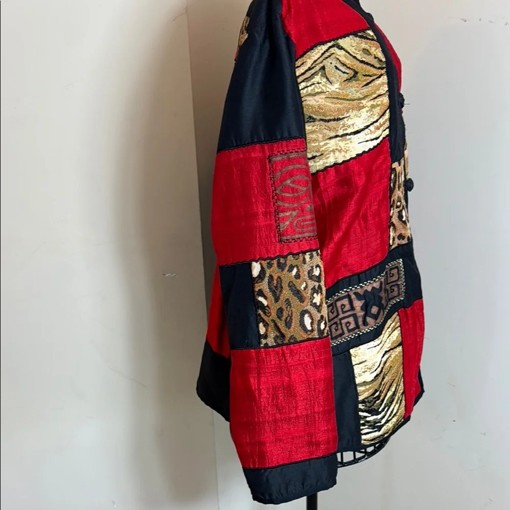 Liz & Me Red, Black, and Shades of Brown Jacket with Patchwork Design - Picture 5 of 7